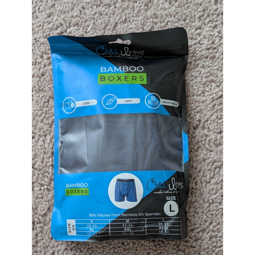 Chill Boys Bamboo Boxers Mens Large Blue NWT Super Soft One Pair